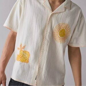 NATIVE YOUTH Embroidered Boxy Fit Cream Casual Button Down Shirt